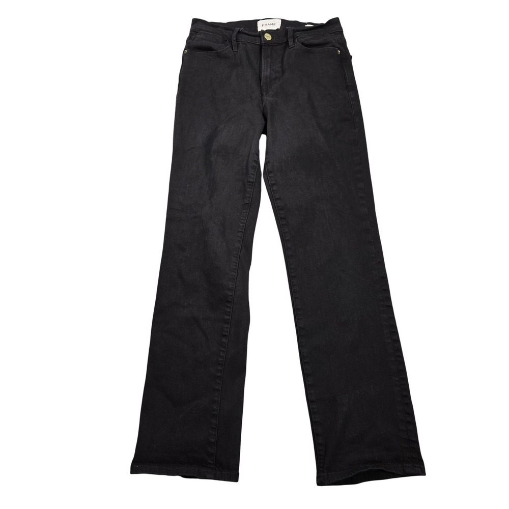 Frame Le High Straight Jeans Womens 26‎ Black Dark Wash Stretch Denim Film Noir